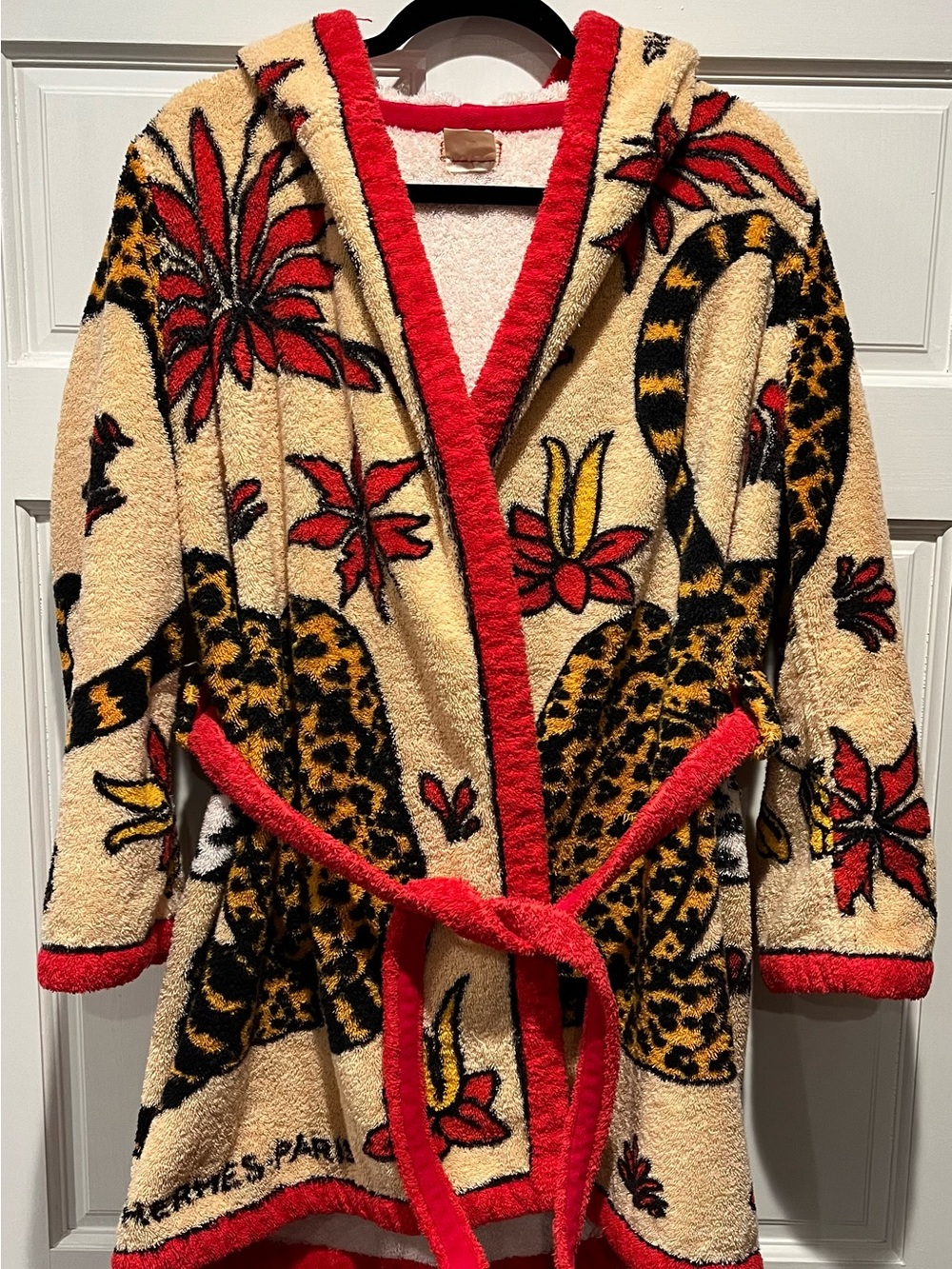 Rare Vintage Hermes Leopard Terrycloth Robe